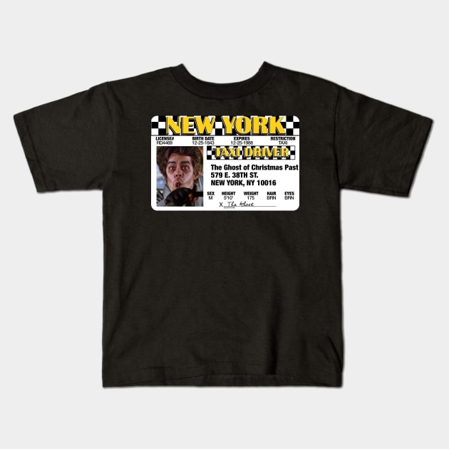 Ghost of Christmas Past Taxi License / Scrooged Kids T-Shirt by darklordpug